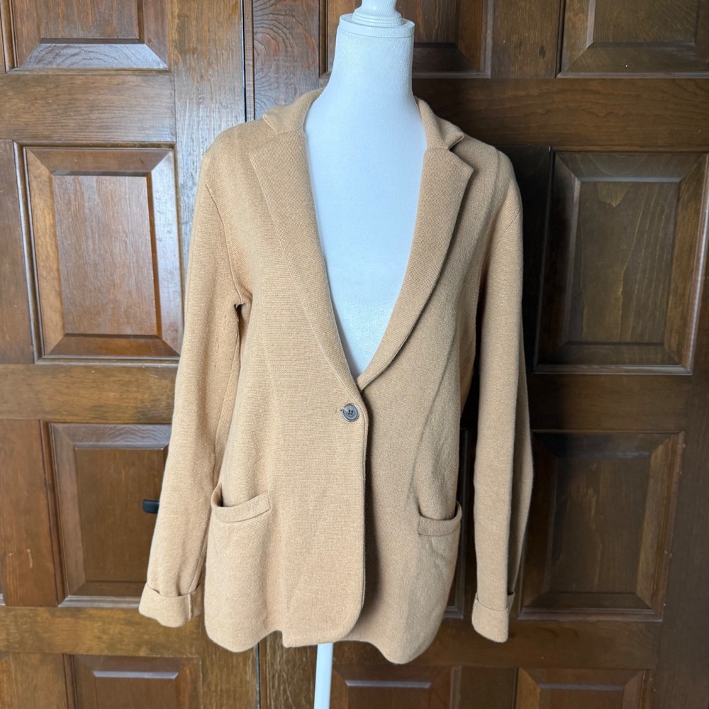 J. Crew Factory School Boy Sweater Blazer Women's Small 100% Cotton Camel Preppy